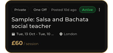 Active request: Sample: Salsa and Bachata social teacher, London, £60 per session