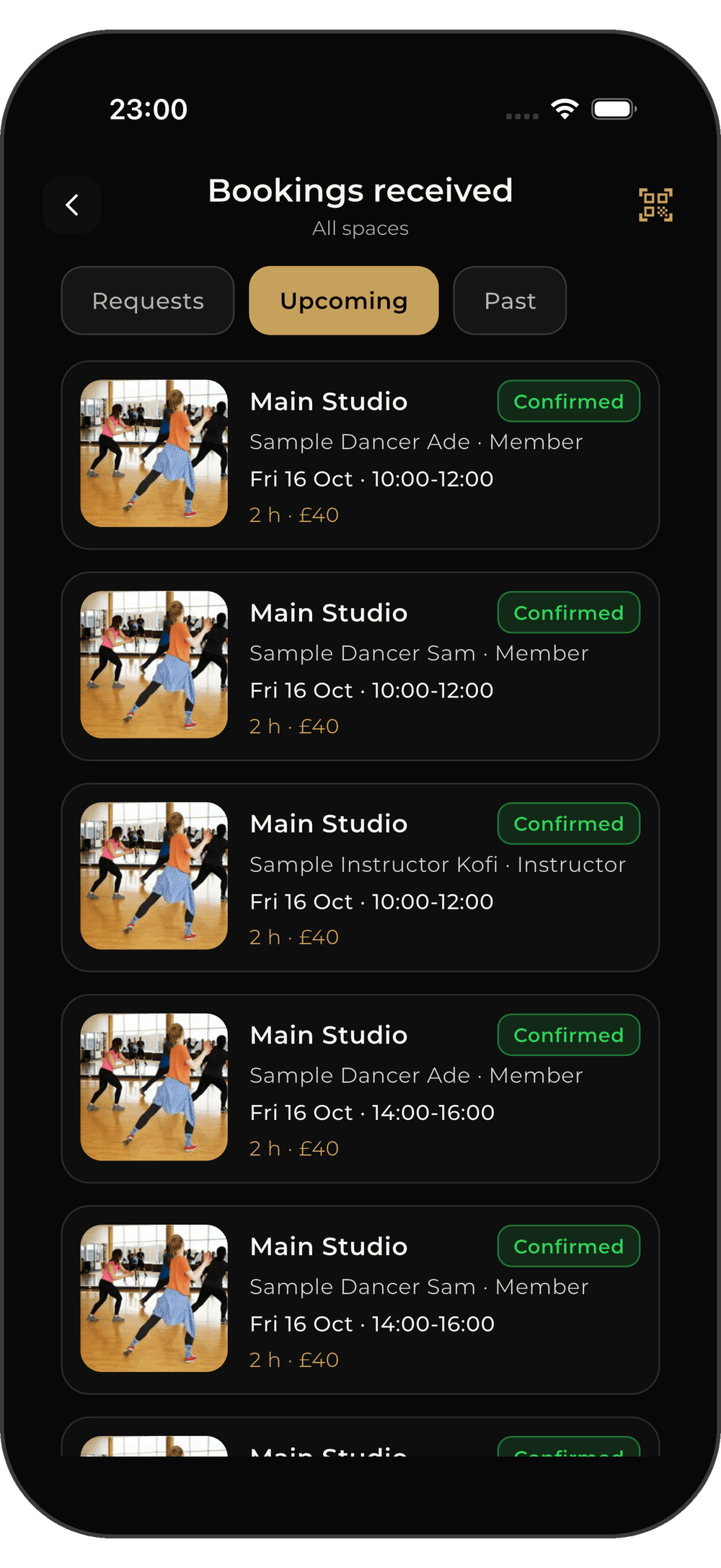 Bookings received: upcoming confirmed bookings